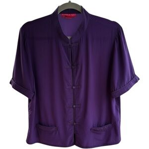 Monsoon 100% Silk Purple Mandarin Collar Blouse with Frog Closures – Size 14